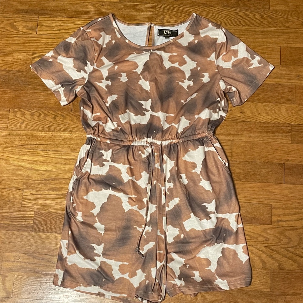 Lucky & Blessed Tan and Cream Tie-Waist Dress